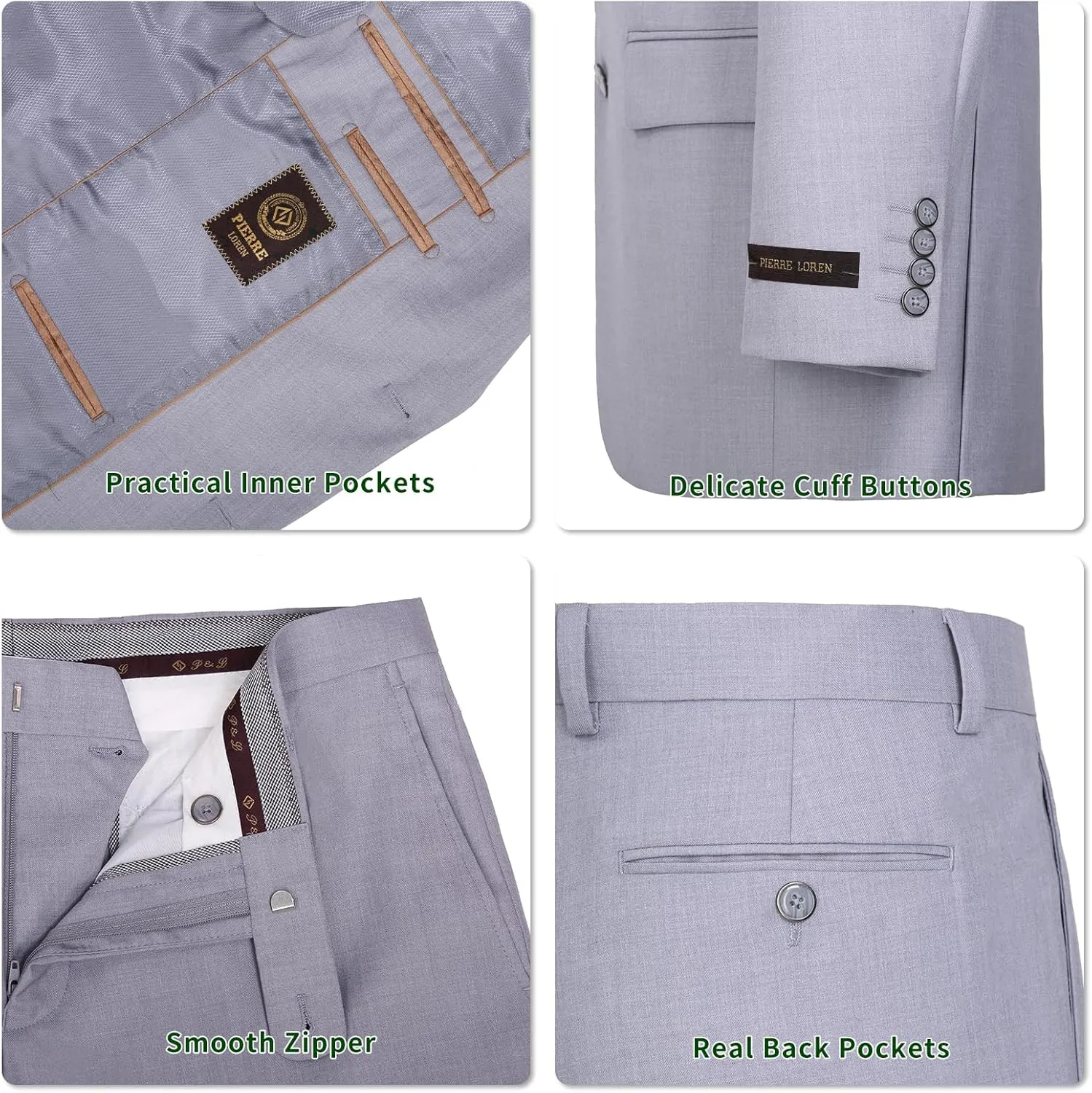 P&L Men's Premium Classic Fit 2 Piece Suit, 2 Button Blazer Jacket & Pants for Big and Tall, Daily Wear, Business & Wedding