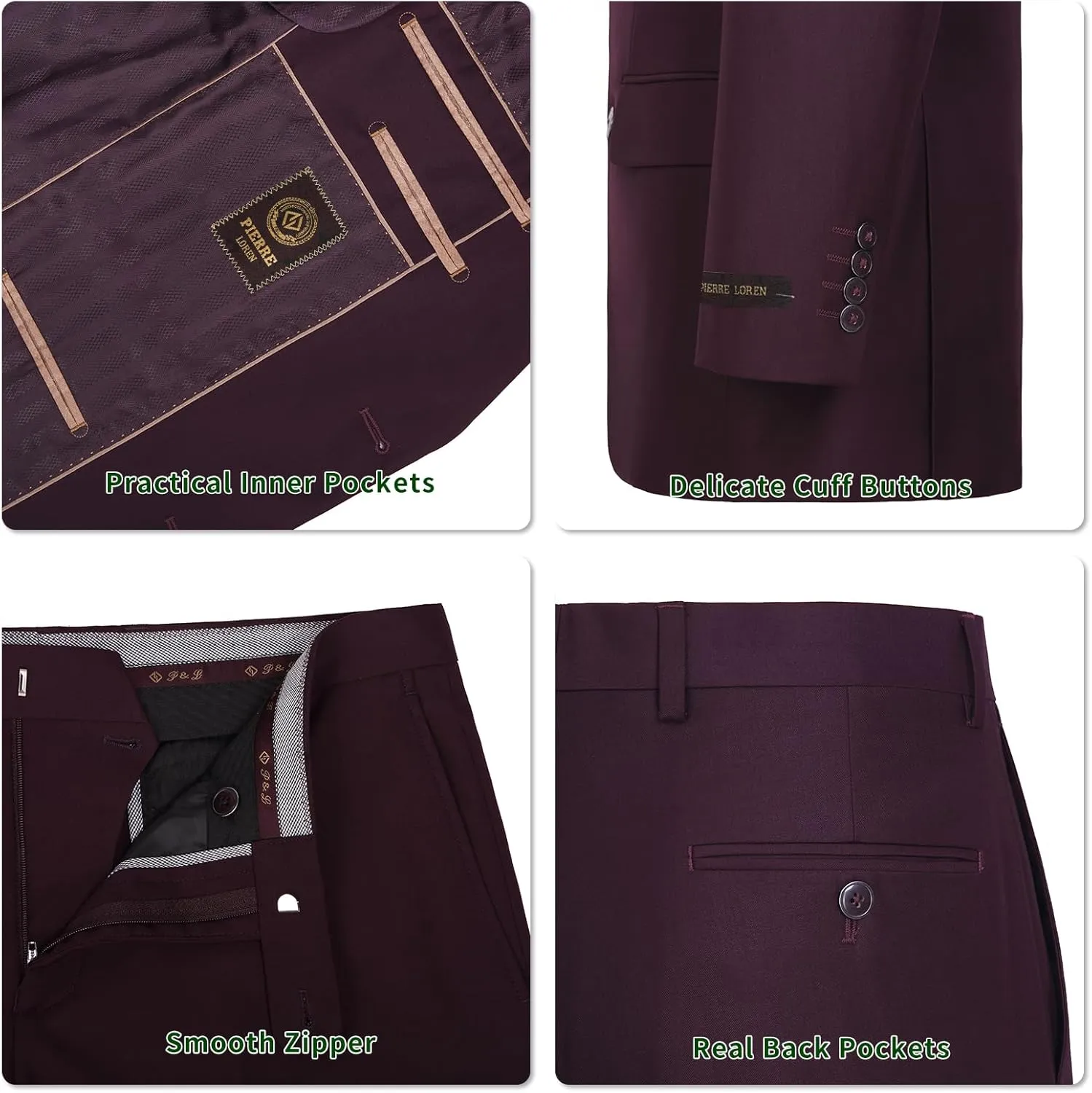 P&L Men's Premium Classic Fit 2 Piece Suit, 2 Button Blazer Jacket & Pants for Big and Tall, Daily Wear, Business & Wedding