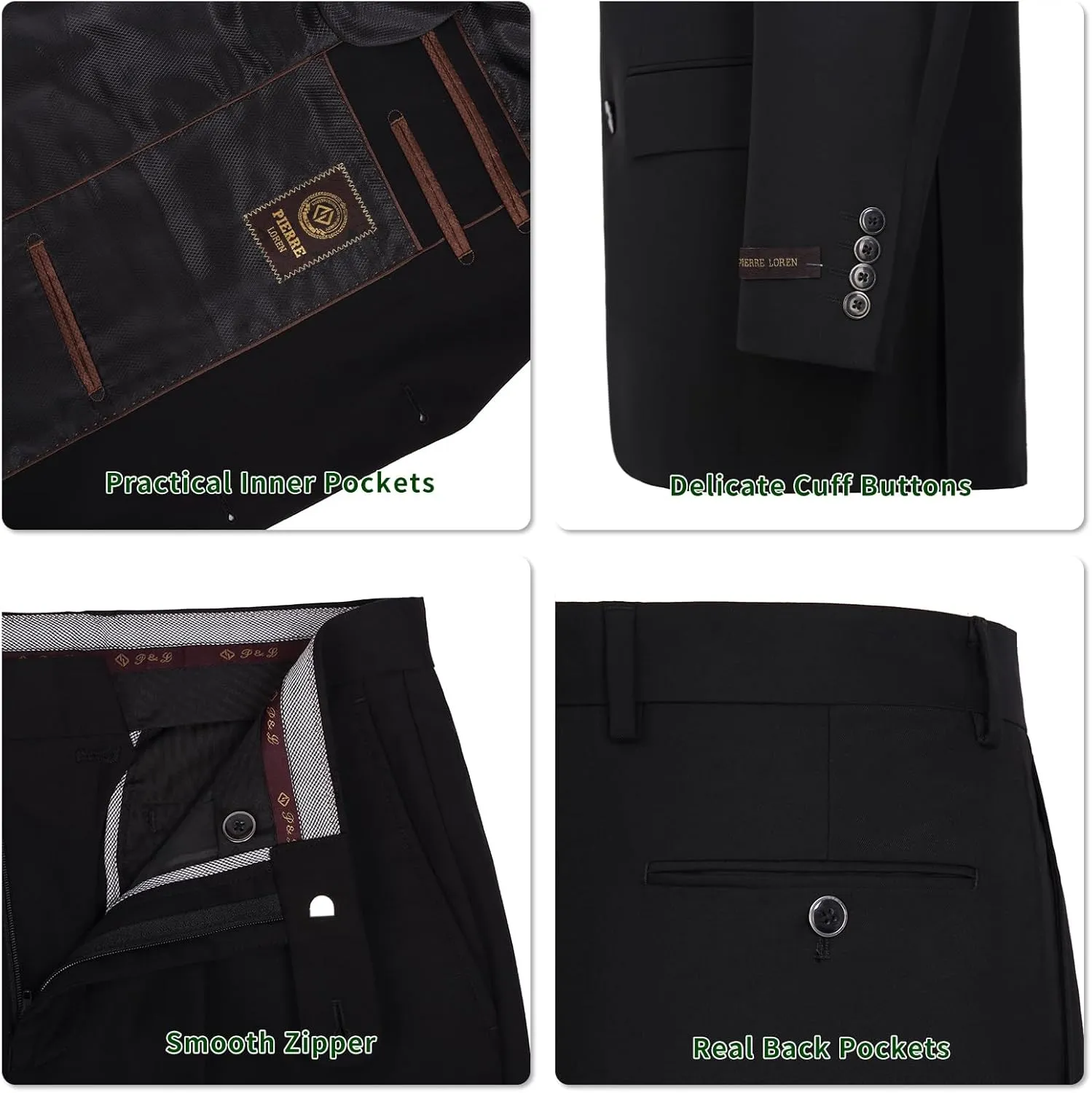 P&L Men's Premium Classic Fit 2 Piece Suit, 2 Button Blazer Jacket & Pants for Big and Tall, Daily Wear, Business & Wedding