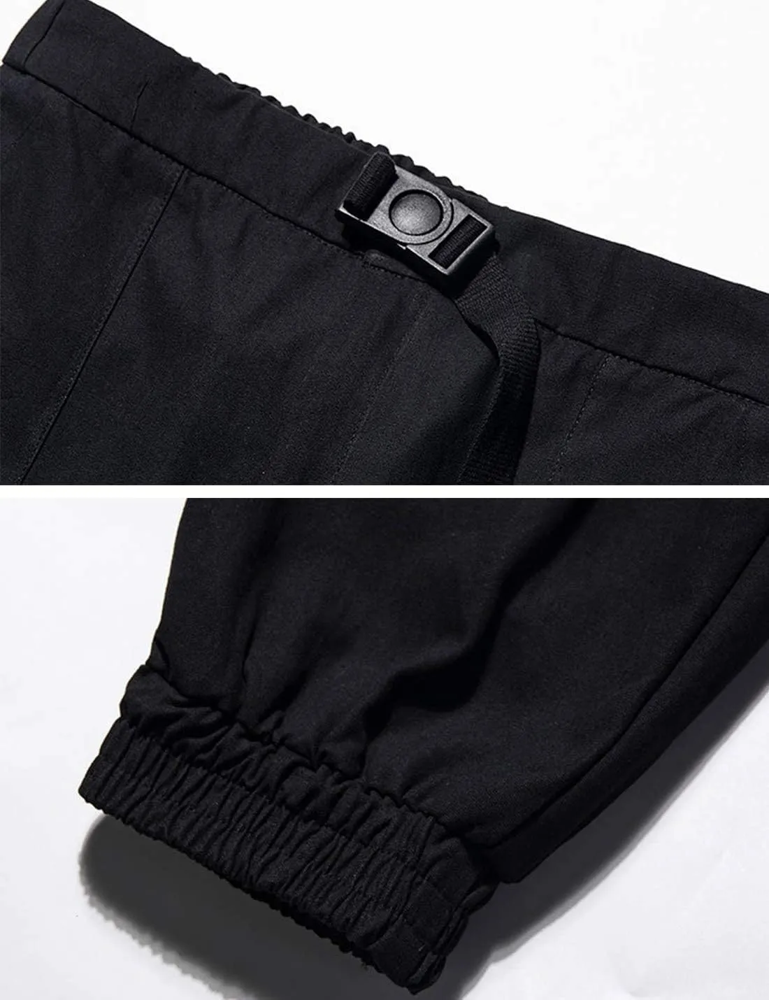 PAODIKUAI Men Techwear Matte Black Jogger Pants Relaxed Fit Streetwear Pants with Multiple Pockets