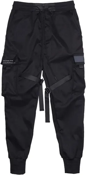 PAODIKUAI Men Techwear Matte Black Jogger Pants Relaxed Fit Streetwear Pants with Multiple Pockets