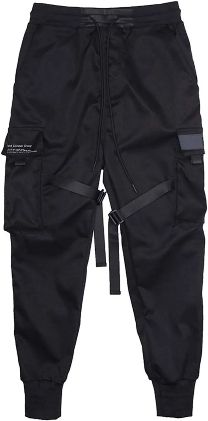 PAODIKUAI Men Techwear Matte Black Jogger Pants Relaxed Fit Streetwear Pants with Multiple Pockets