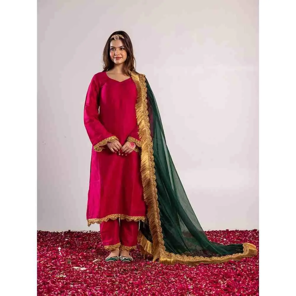 PEHNO'SA Meera Bai Solid Kurta Pink (Set of 3)