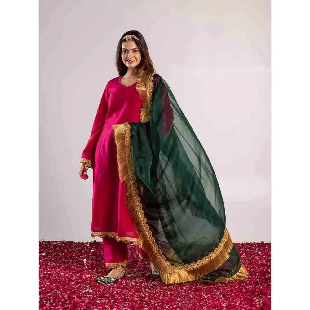 PEHNO'SA Meera Bai Solid Kurta Pink (Set of 3)