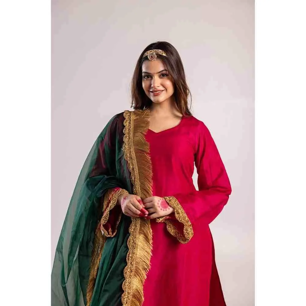 PEHNO'SA Meera Bai Solid Kurta Pink (Set of 3)