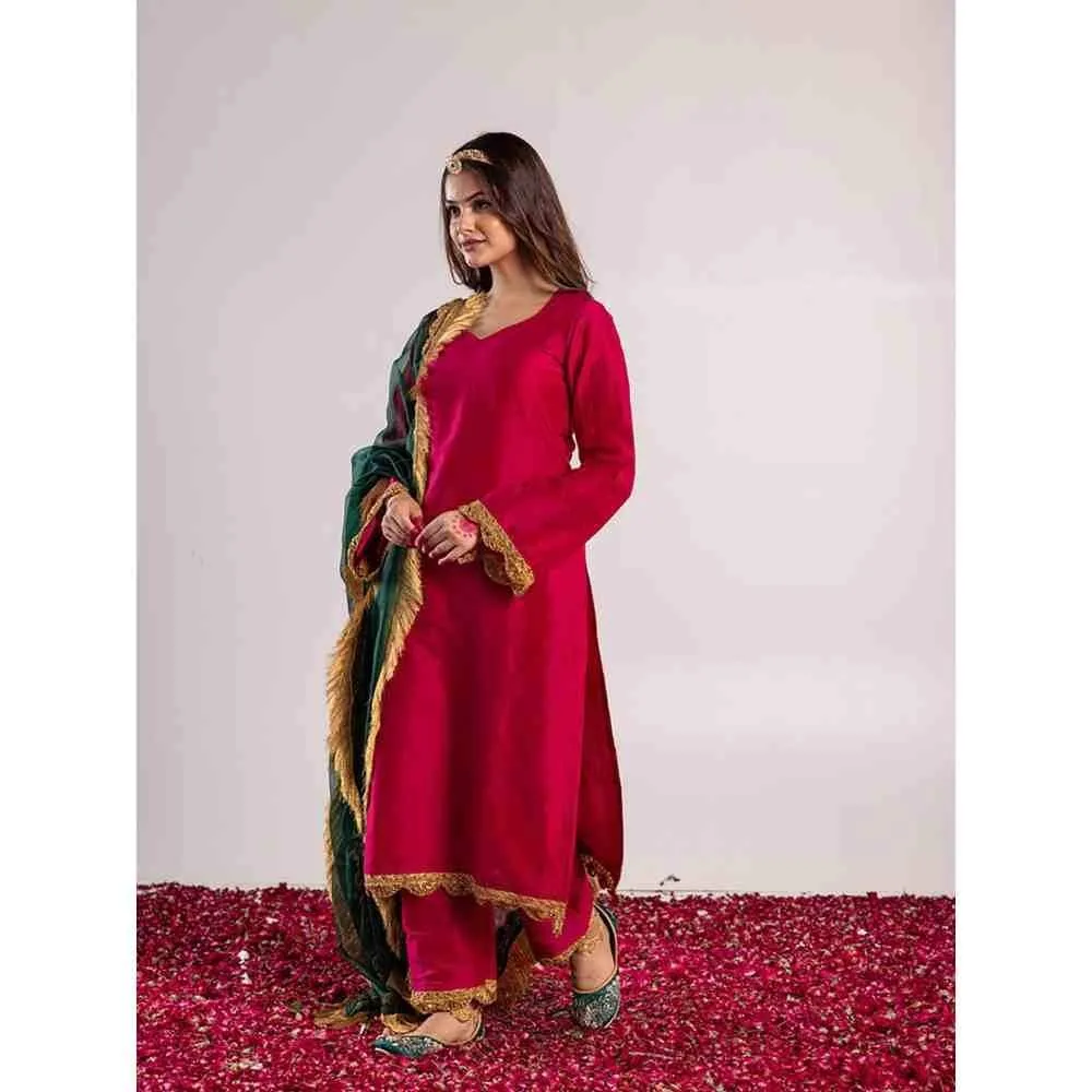 PEHNO'SA Meera Bai Solid Kurta Pink (Set of 3)