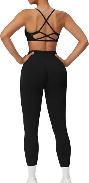Pilates workout sets for women, Cross Back Sports Bra and High waist arm lift Leggings Running sets for women