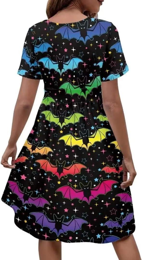 Pinupub Women Short Sleeve Wrap V Neck Dress Novelty Cute Graphic Casual Aloha Luau Party Dresses