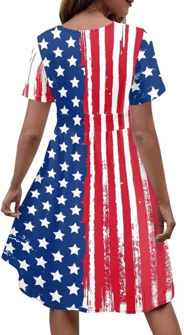 Pinupub Women Short Sleeve Wrap V Neck Dress Novelty Cute Graphic Casual Aloha Luau Party Dresses