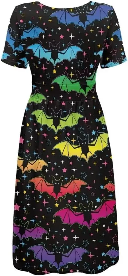 Pinupub Women Short Sleeve Wrap V Neck Dress Novelty Cute Graphic Casual Aloha Luau Party Dresses