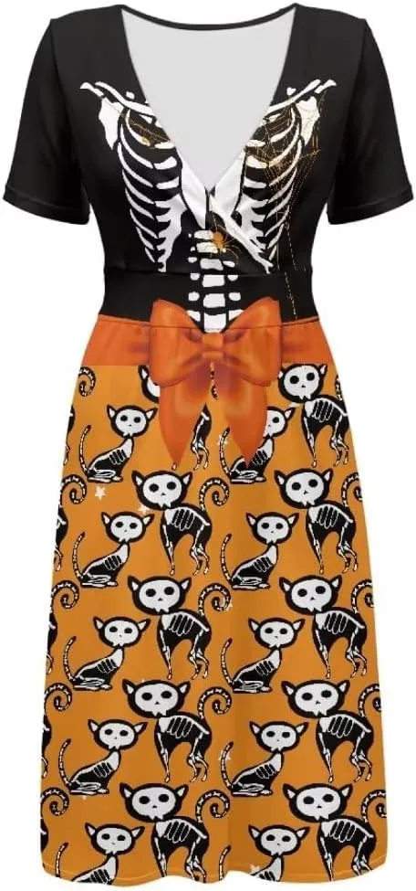 Pinupub Women Short Sleeve Wrap V Neck Dress Novelty Cute Graphic Casual Aloha Luau Party Dresses