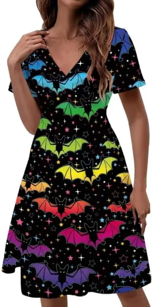 Pinupub Women Short Sleeve Wrap V Neck Dress Novelty Cute Graphic Casual Aloha Luau Party Dresses