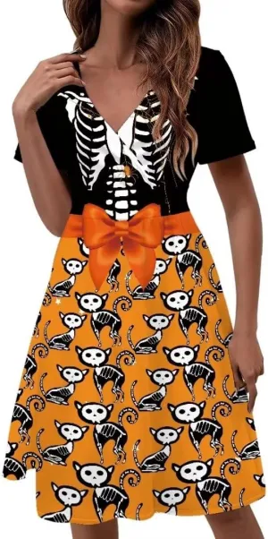 Pinupub Women Short Sleeve Wrap V Neck Dress Novelty Cute Graphic Casual Aloha Luau Party Dresses