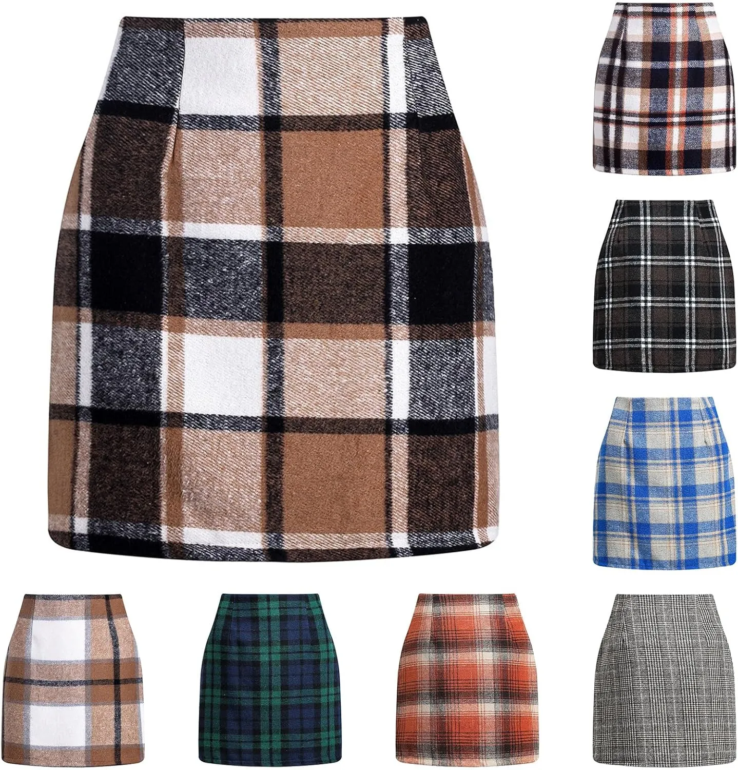 Plaid Skirts for Women Fall High Waisted Wool Christmas Skirts Y2k Sexy Tight Bodycon Mini Tartan Pencil Skirt