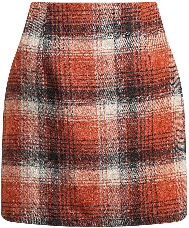 Plaid Skirts for Women Fall High Waisted Wool Christmas Skirts Y2k Sexy Tight Bodycon Mini Tartan Pencil Skirt