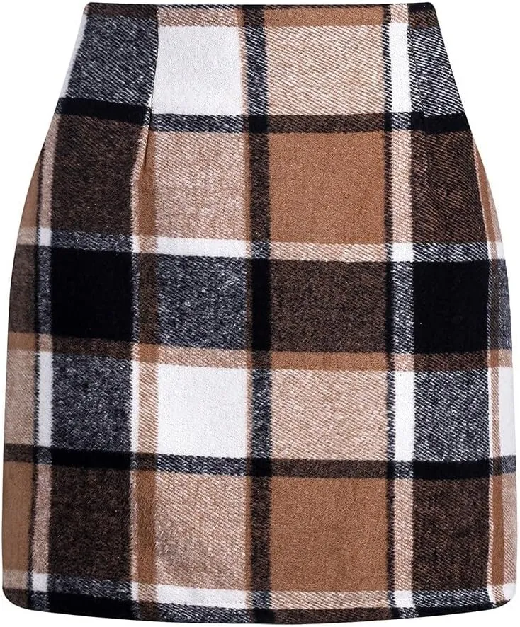 Plaid Skirts for Women Fall High Waisted Wool Christmas Skirts Y2k Sexy Tight Bodycon Mini Tartan Pencil Skirt