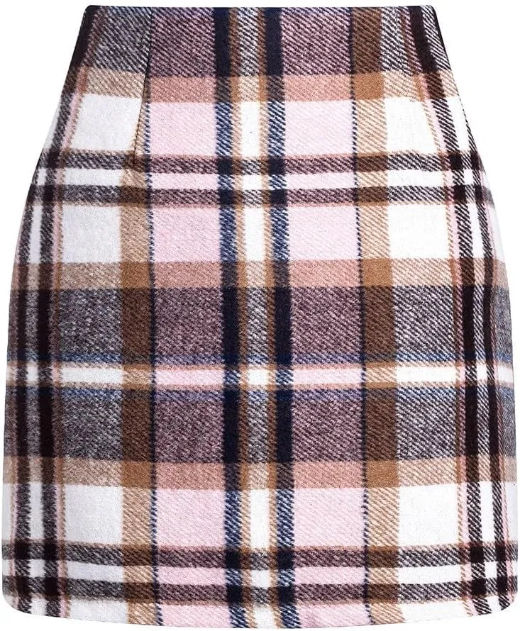 Plaid Skirts for Women Fall High Waisted Wool Christmas Skirts Y2k Sexy Tight Bodycon Mini Tartan Pencil Skirt