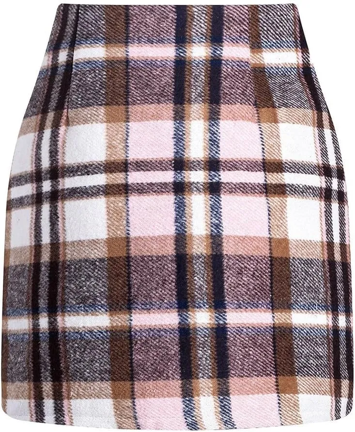 Plaid Skirts for Women Fall High Waisted Wool Christmas Skirts Y2k Sexy Tight Bodycon Mini Tartan Pencil Skirt