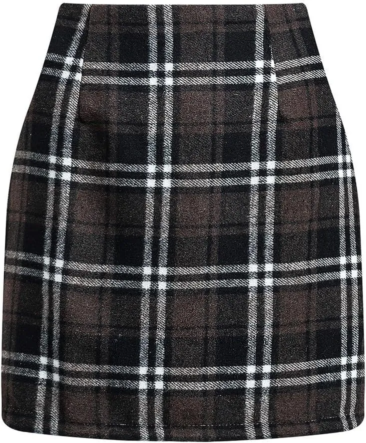 Plaid Skirts for Women Fall High Waisted Wool Christmas Skirts Y2k Sexy Tight Bodycon Mini Tartan Pencil Skirt