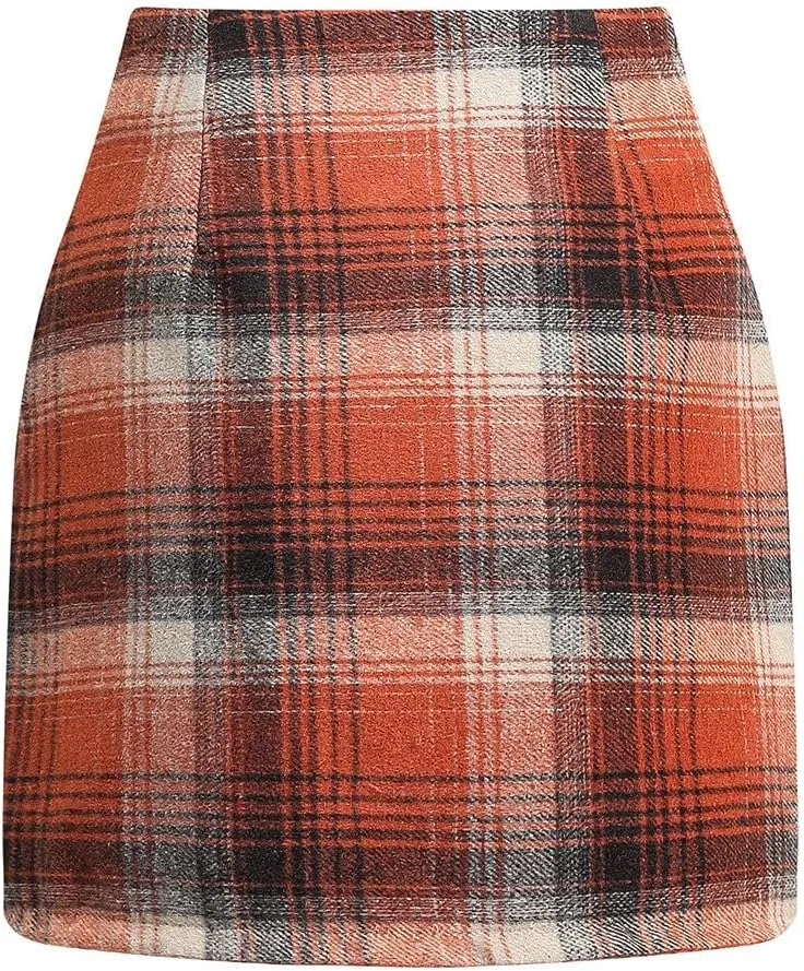 Plaid Skirts for Women Fall High Waisted Wool Christmas Skirts Y2k Sexy Tight Bodycon Mini Tartan Pencil Skirt