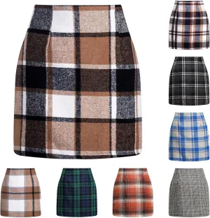 Plaid Skirts for Women Fall High Waisted Wool Christmas Skirts Y2k Sexy Tight Bodycon Mini Tartan Pencil Skirt