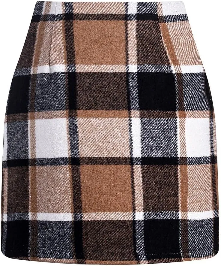 Plaid Skirts for Women Fall High Waisted Wool Christmas Skirts Y2k Sexy Tight Bodycon Mini Tartan Pencil Skirt
