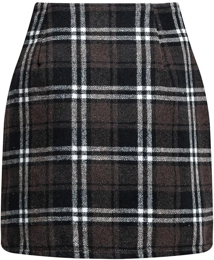 Plaid Skirts for Women Fall High Waisted Wool Christmas Skirts Y2k Sexy Tight Bodycon Mini Tartan Pencil Skirt