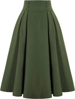 Pleated Skirts for Women Trendy 2025 A-Line Casual Midi Skirt High Rise Cinch Waisted Button Down Skirt 2025 Outfit