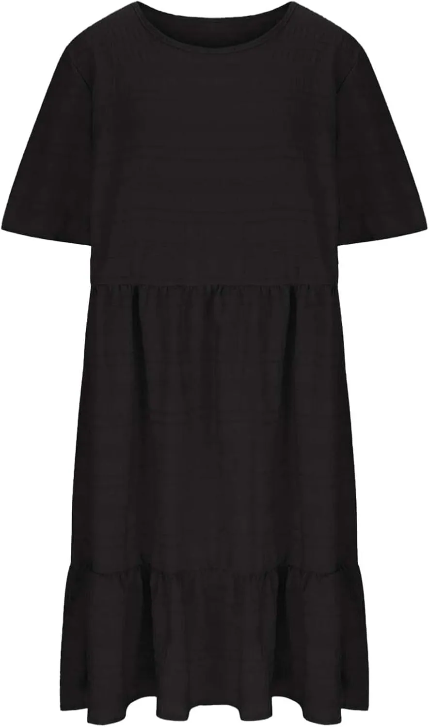 Plus Size Dresses for Women Short Sleeve Crew Neck Womens Dresses Swing Flowy Tiered Ruffle Beach Dress 2025