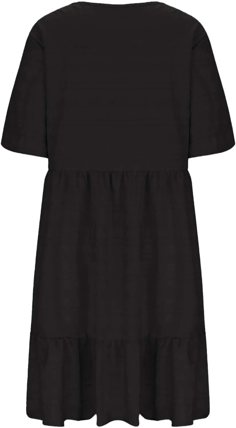 Plus Size Dresses for Women Short Sleeve Crew Neck Womens Dresses Swing Flowy Tiered Ruffle Beach Dress 2025