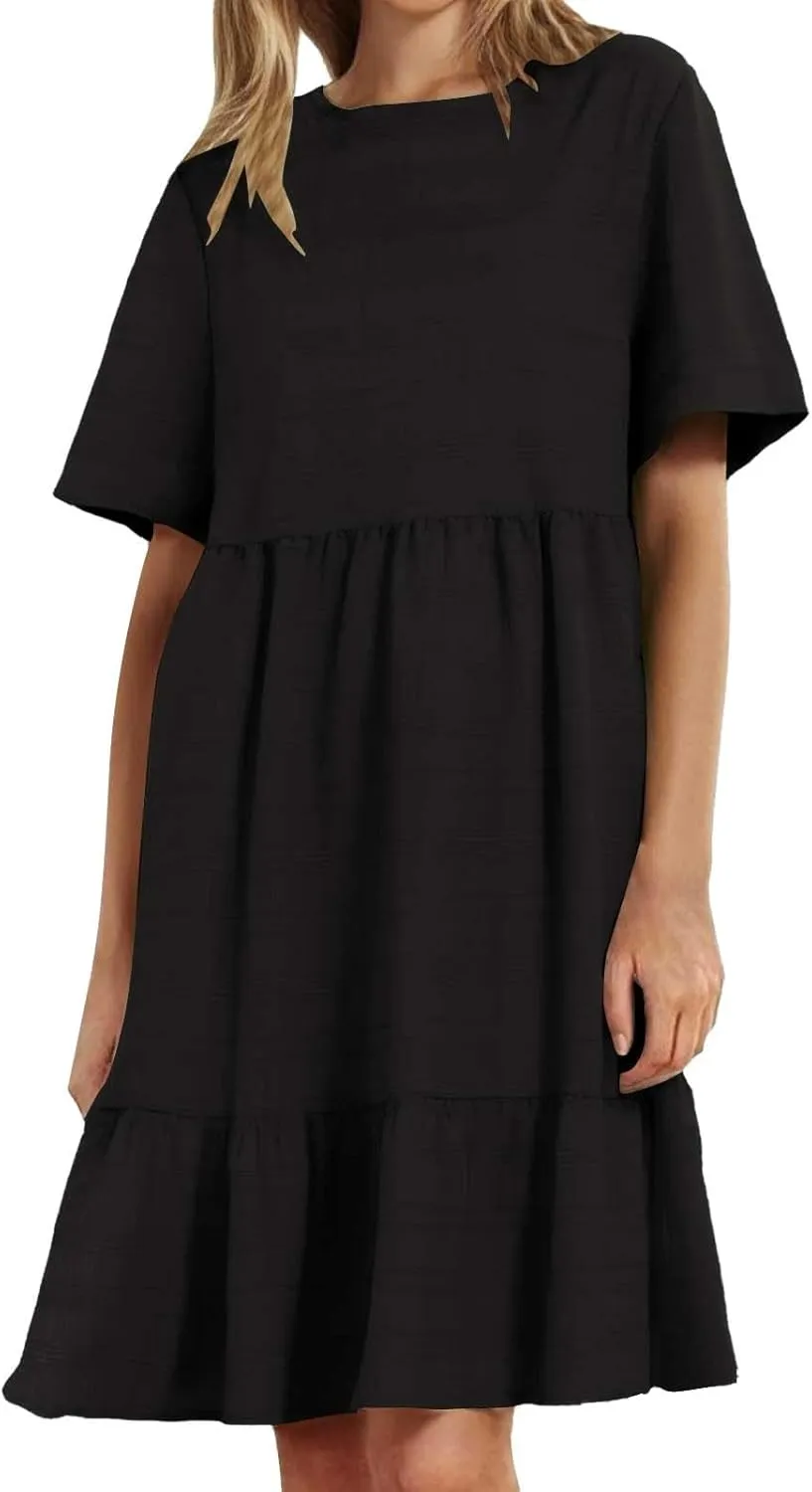 Plus Size Dresses for Women Short Sleeve Crew Neck Womens Dresses Swing Flowy Tiered Ruffle Beach Dress 2025