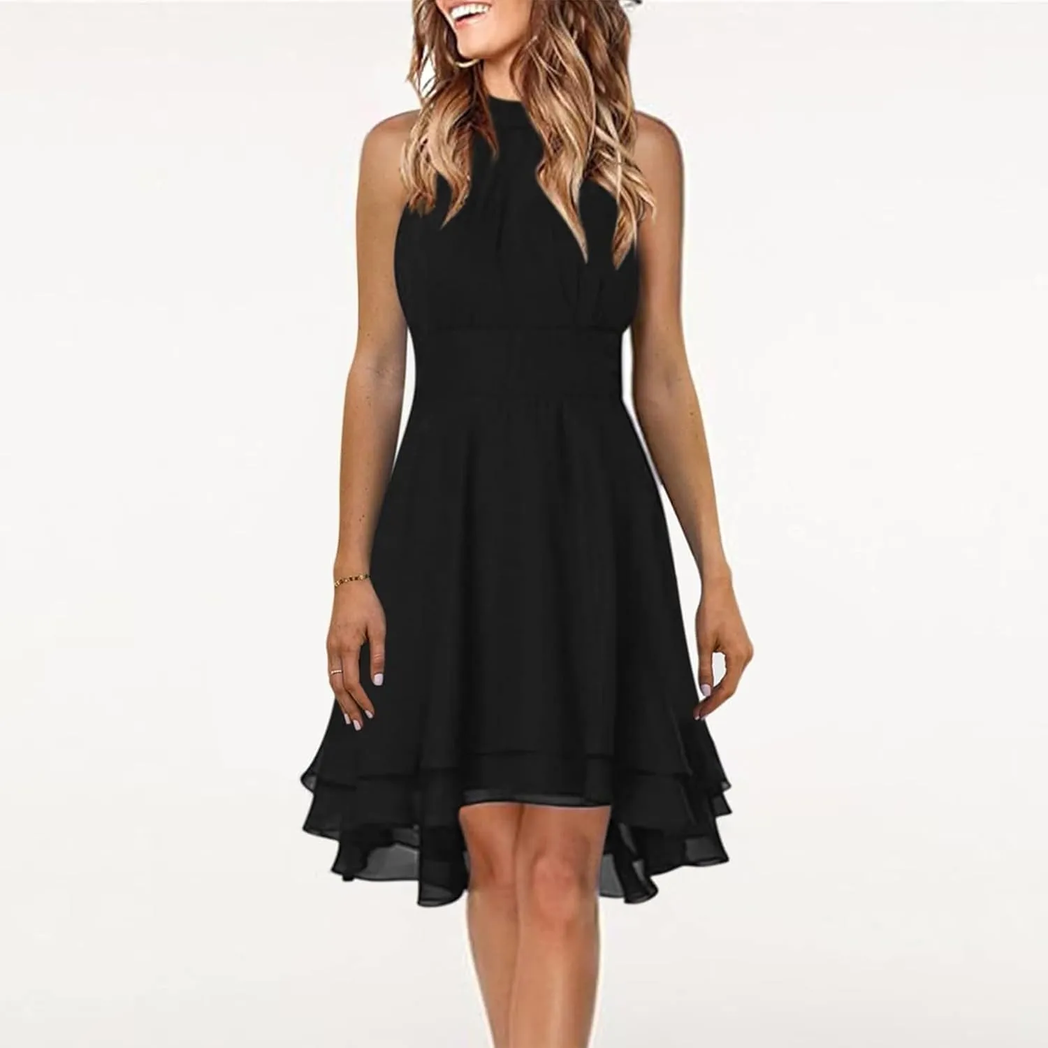 Plus Size Sexy Off The Shoulder Cocktail Dress for Women Trendy Sleeveless Chiffon Formal Ruched Midi Halter Dress