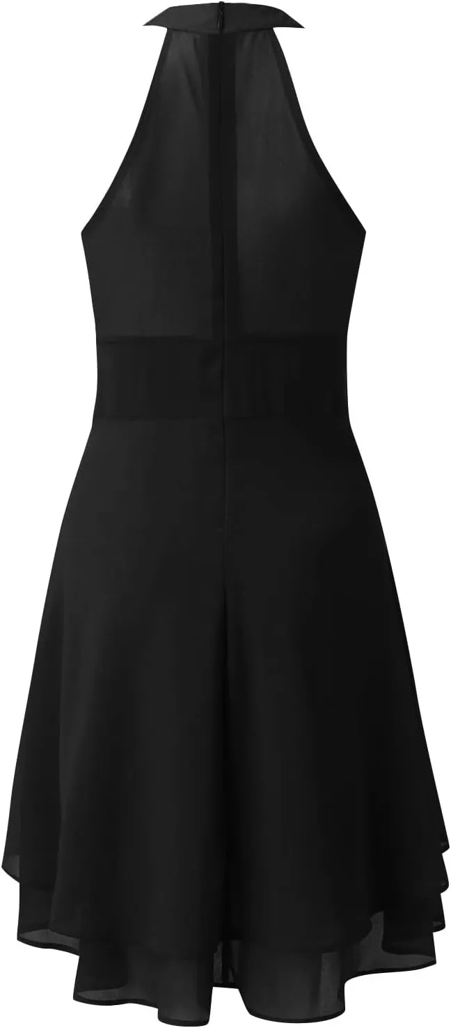 Plus Size Sexy Off The Shoulder Cocktail Dress for Women Trendy Sleeveless Chiffon Formal Ruched Midi Halter Dress