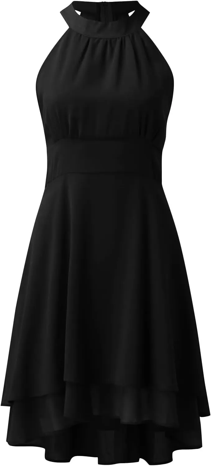 Plus Size Sexy Off The Shoulder Cocktail Dress for Women Trendy Sleeveless Chiffon Formal Ruched Midi Halter Dress