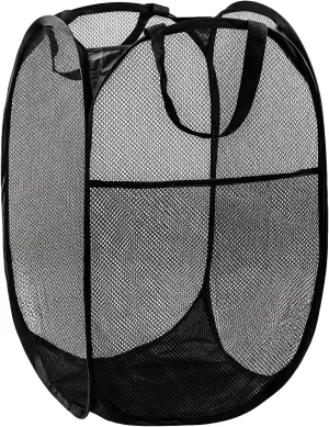 Pop Up Hamper, 1 PCS Mesh Pop Up Laundry Hamper, Foldable Mesh Laundry Basket with Space-Saving Design for Home, Dorm, Travel & Storage - Black