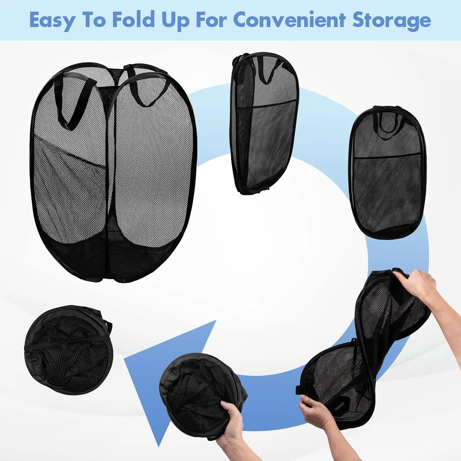 Pop Up Hamper, 1 PCS Mesh Pop Up Laundry Hamper, Foldable Mesh Laundry Basket with Space-Saving Design for Home, Dorm, Travel & Storage - Black