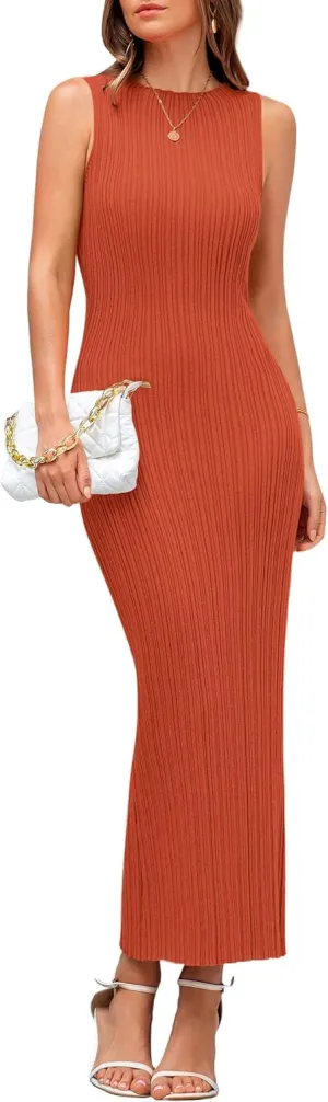 PRETTYGARDEN Women's 2025 Summer Casual Maxi Dresses Ribbed Knit Sleeveless Bodycon Elegant Going Out Beach Vacation Clothes