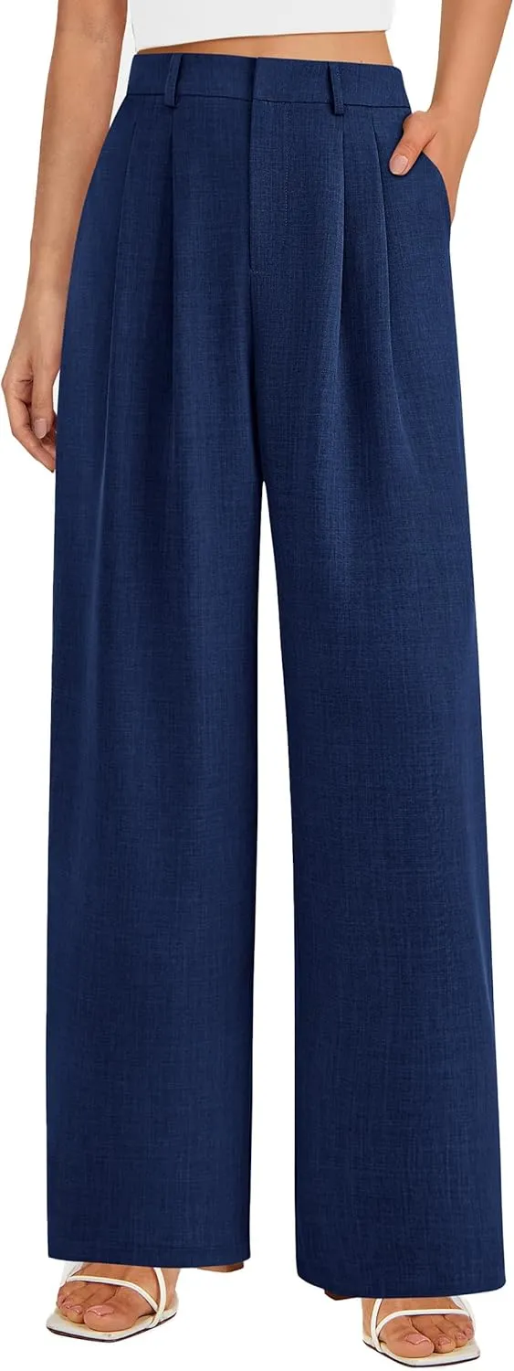PRETTYGARDEN Women's Summer Elastic High Waisted Work Pants Straight Leg Dressy Business Casual Trousers Slacks Pockets