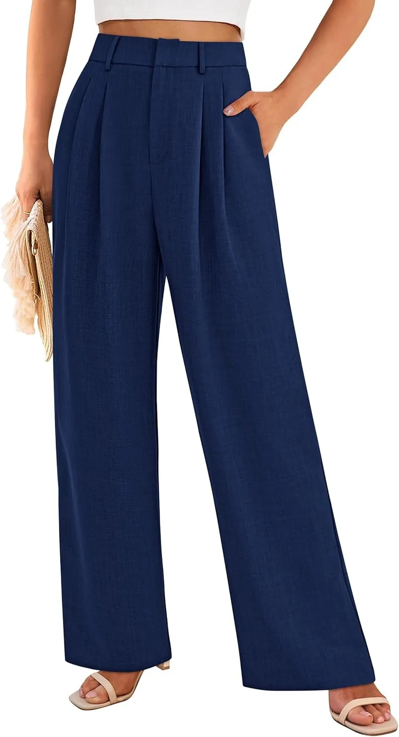 PRETTYGARDEN Women's Summer Elastic High Waisted Work Pants Straight Leg Dressy Business Casual Trousers Slacks Pockets