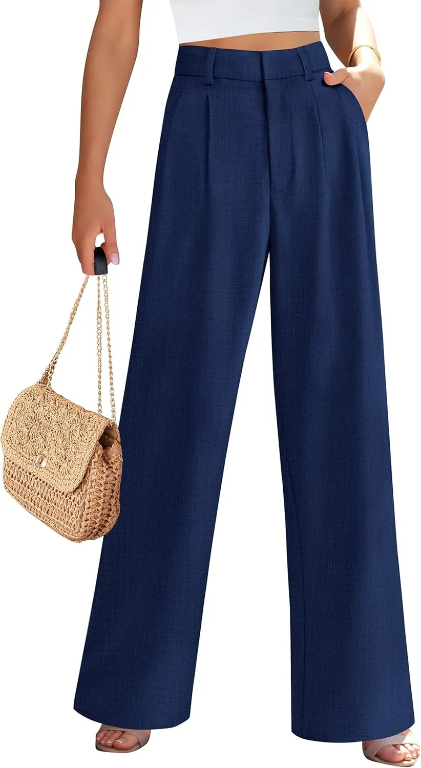 PRETTYGARDEN Women's Summer Elastic High Waisted Work Pants Straight Leg Dressy Business Casual Trousers Slacks Pockets