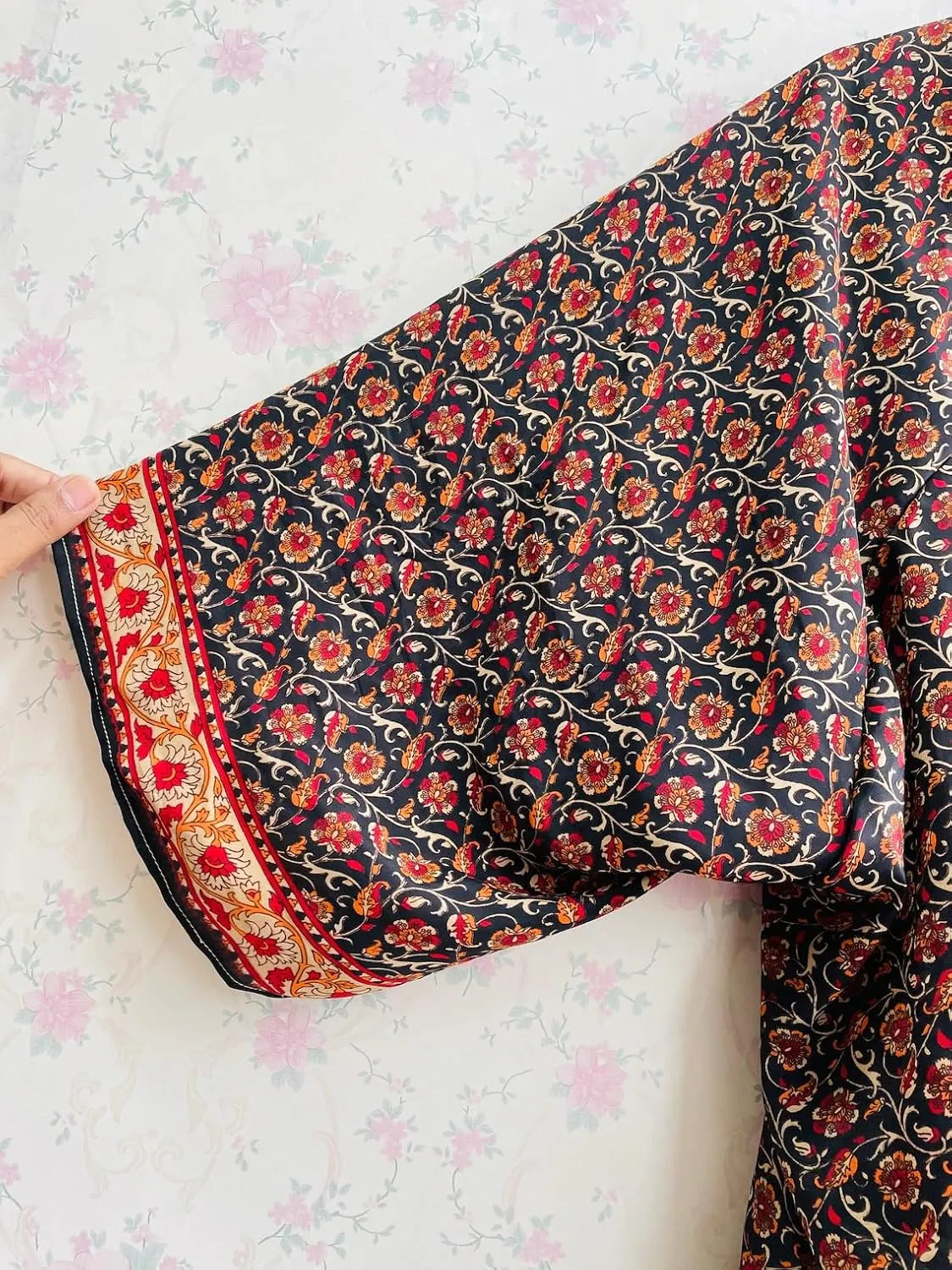 Printed Silk Short Kimono Women's Cardigan | Silk Duster for Occasions | Bohemian Style Kimono | Gift for Her | Relaxed Bikini Cover-Up Top
