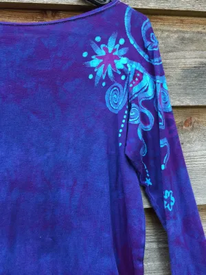 Purple and Turquoise Shoulder Star Long Sleeve Batik Top