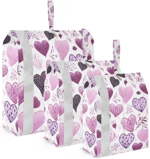 Purple Hearts Valentine Day Packing Cubes Lightweight Luggage Organizer with Handle Travel Organizer Bags for Clothes Luggage