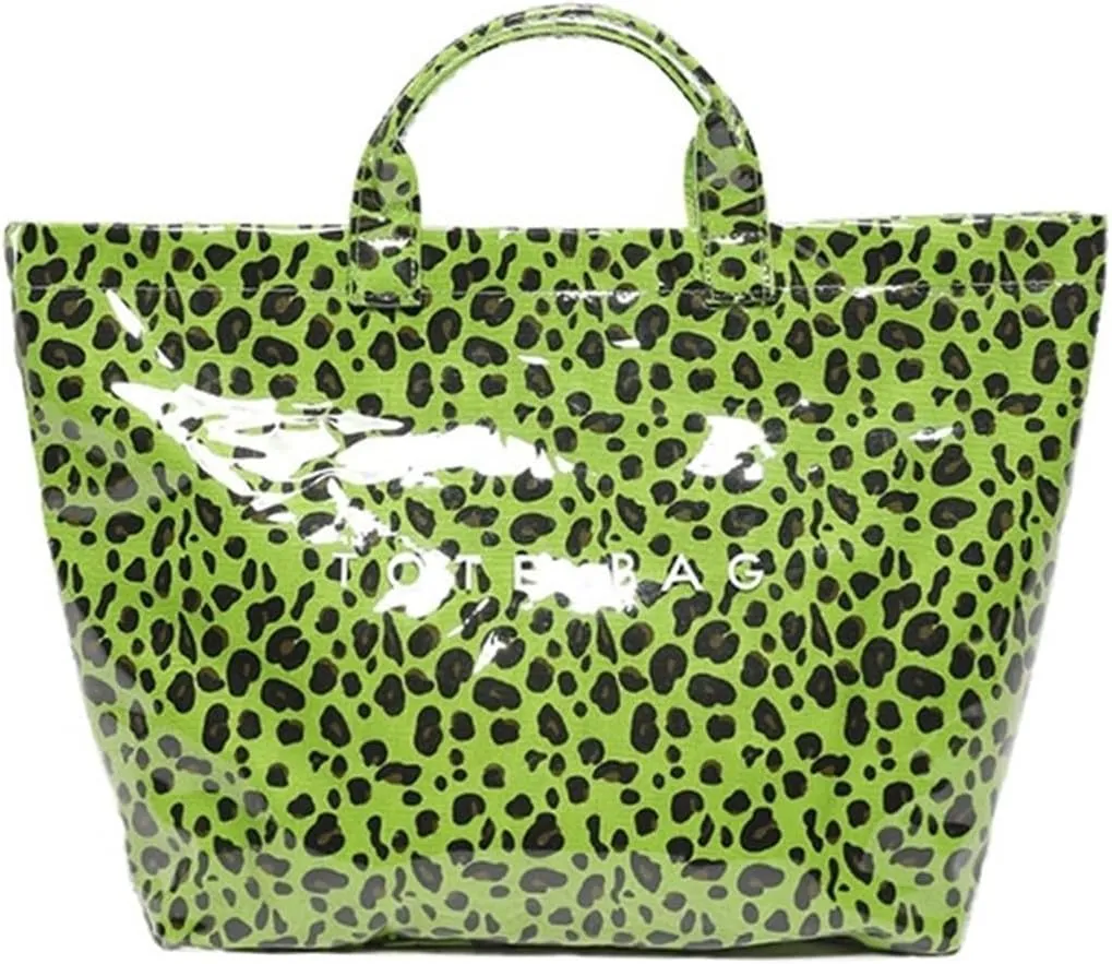 PVC Tote Bags for Women Letter Print Tote Bag Large Clear Plastic Cheetah Print Bag Top Handed Bags