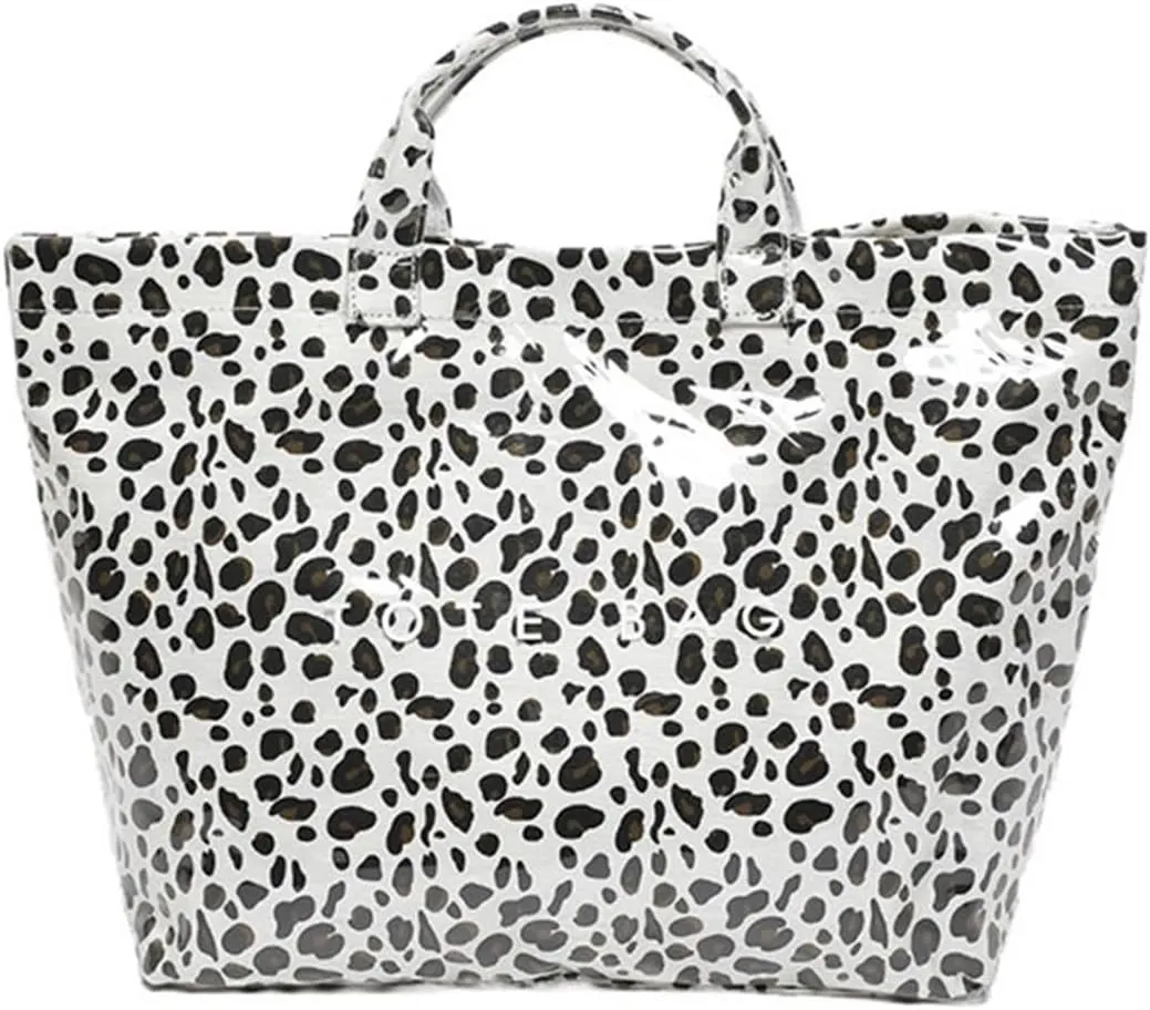 PVC Tote Bags for Women Letter Print Tote Bag Large Clear Plastic Cheetah Print Bag Top Handed Bags