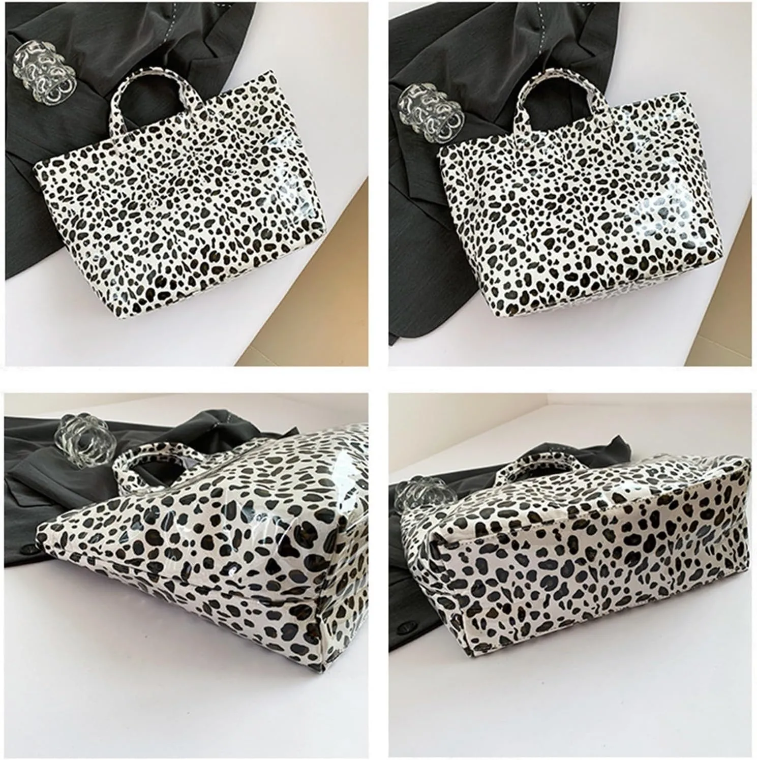 PVC Tote Bags for Women Letter Print Tote Bag Large Clear Plastic Cheetah Print Bag Top Handed Bags