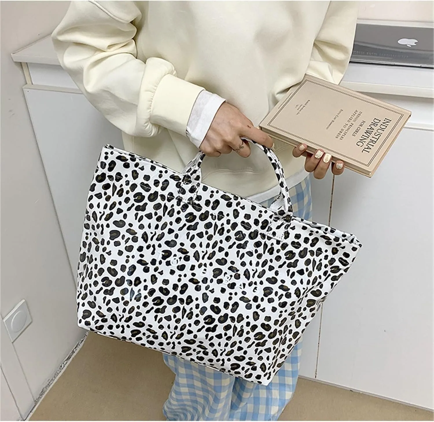 PVC Tote Bags for Women Letter Print Tote Bag Large Clear Plastic Cheetah Print Bag Top Handed Bags
