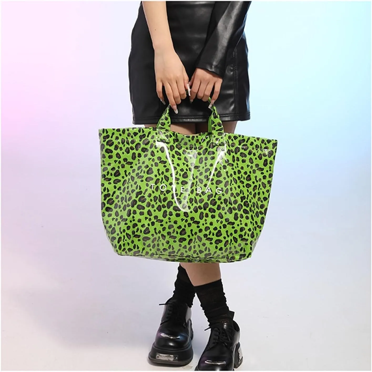 PVC Tote Bags for Women Letter Print Tote Bag Large Clear Plastic Cheetah Print Bag Top Handed Bags