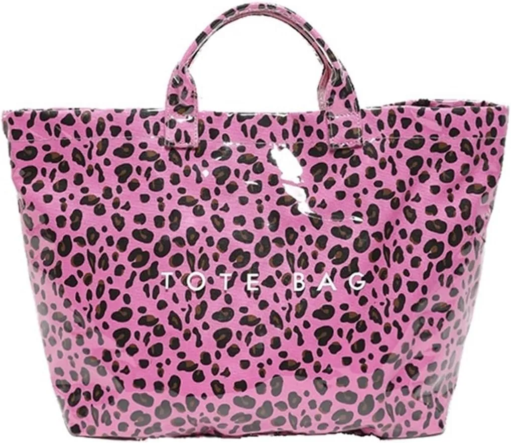 PVC Tote Bags for Women Letter Print Tote Bag Large Clear Plastic Cheetah Print Bag Top Handed Bags