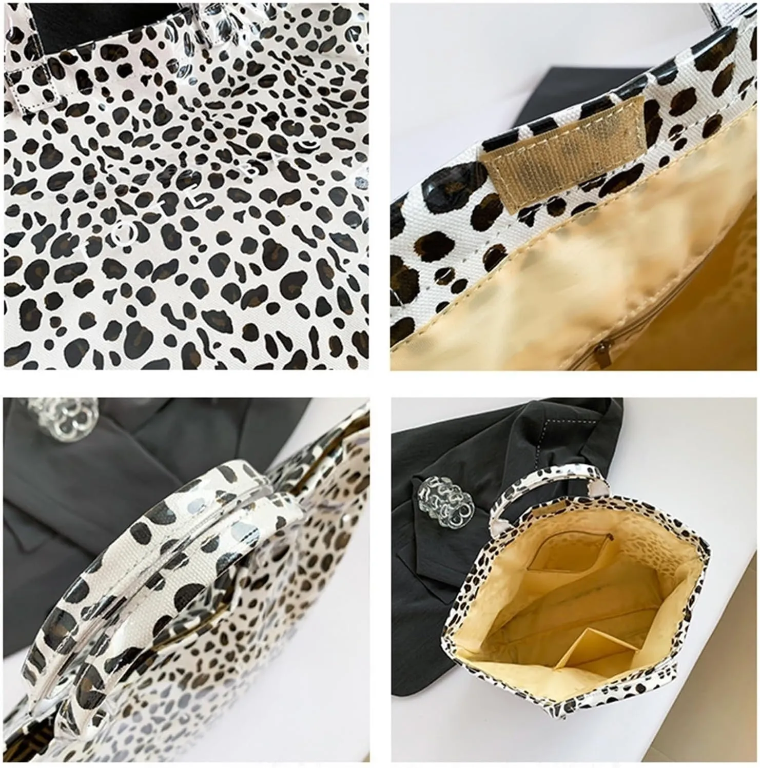 PVC Tote Bags for Women Letter Print Tote Bag Large Clear Plastic Cheetah Print Bag Top Handed Bags